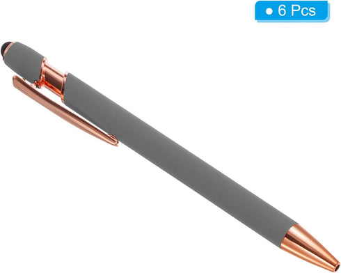 PATIKIL 6 Pack Ballpoint Pen with Stylus Tip, 2 in 1 Metal Pen Black Ink 1.0mm Medium Point Style 2, Gray
