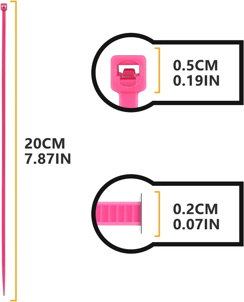 BOROLA Colorful Cable Zip Ties, 100 Packs Self Locking Wire Ties for Home, Office, Garage (Pink, 8 Inch)