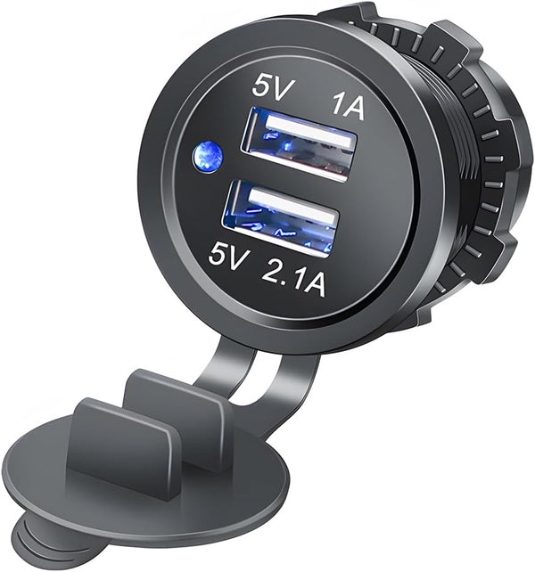 HZEL Car USB Outlet Wire Charger, 2 Port 12V/24V Vehicle USB Charger Socket