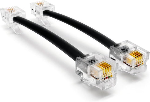 (2 Pack) 3 Inch Telephone Cord, Professional Grade, 6P4C Male RJ11 Plugs, Made in USA, Black