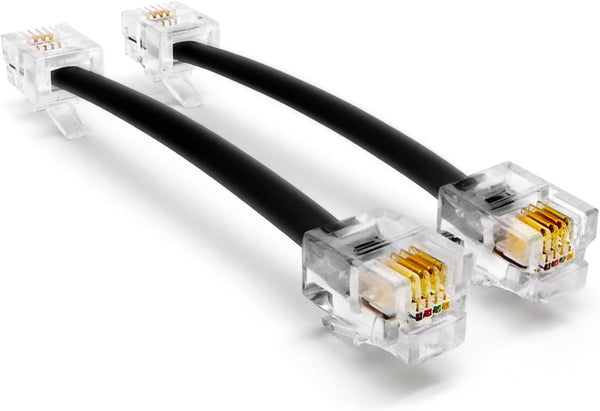 (2 Pack) 3 Inch Telephone Cord, Professional Grade, 6P4C Male RJ11 Plugs, Made in USA, Black