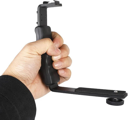 L-Shape Flash Bracket with Dual Flash Cold Shoe Mount, Versatile for Camcorder, Microphone, DSLR