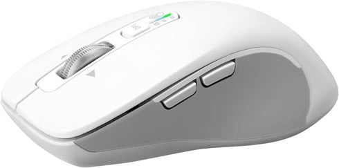 Wireless Bluetooth Mouse (USB + BT1 + BT2), Full Size Mouse, 4-Way Scrolling, Multi-Device Silent Mouse for Computer, Laptop, iPad, MacBook (White)