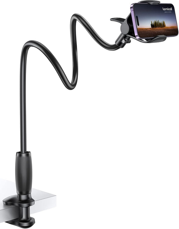 Lamicall Gooseneck Phone Holder for Bed - Upgraded Stable Clip for Desk, Headboard, Flexible Long Arm Stand