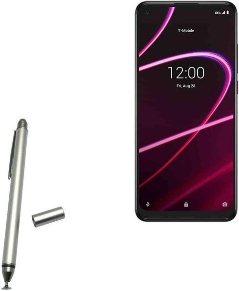 BoxWave Stylus Pen for T-Mobile REVVL 5G - DualTip Capacitive Stylus, Fiber Tip Disc Tip, Metallic Silver