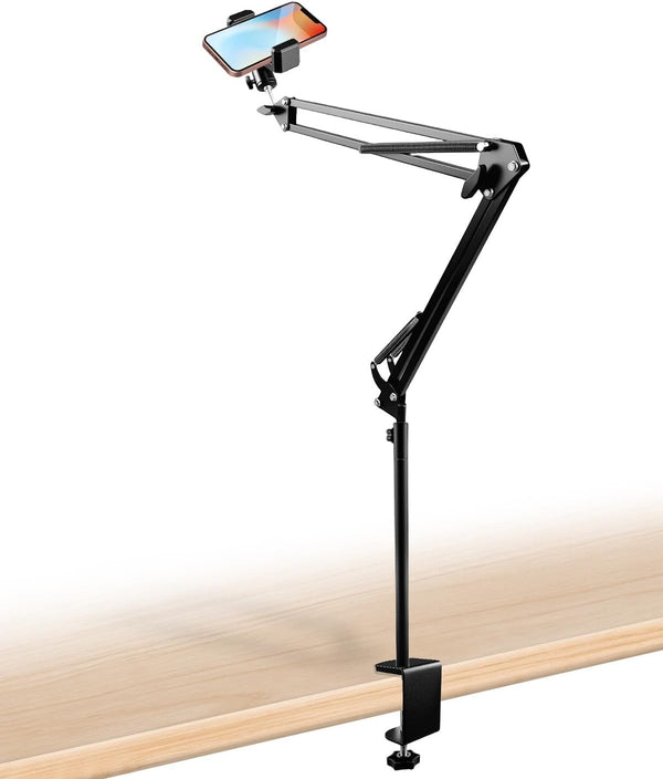 DYVBXS Overhead Phone Mount with Adjustable Arm and Desk Clamp, Camera Desk Mount