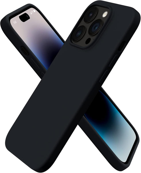 ORNARTO iPhone 14 Pro Case 6.1" - Slim Liquid Silicone, 3 Layers, Soft Gel Rubber, Microfiber Lining, Black.