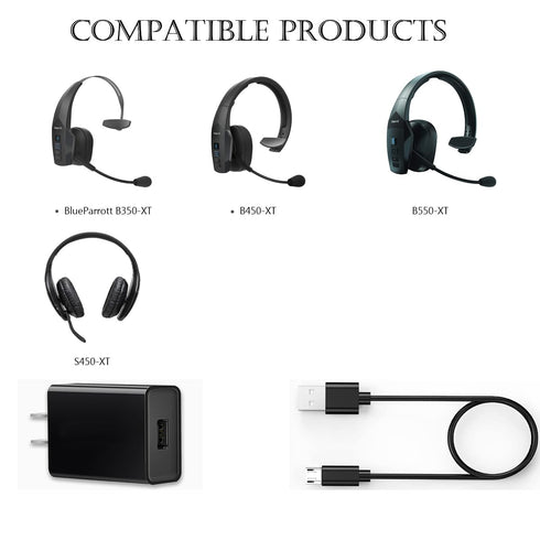 USB Micro BlueParrott Charger Cable Compatible with BlueParrott B350-XT, B450-XT, S450-XT, B350XT, B350 XT, B450XT, B550-XT Wireless NC Bluetooth Headset Adapter Charging Cable (5FT)