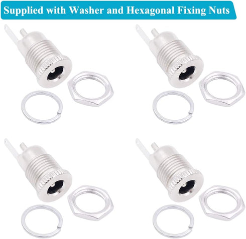 Fancasee (4 Pack) 5.5mm x 2.5mm Female DC Power Jack Socket Panel Mount 2 Pin Solder Type Metal Power Supply Jack Connector Adapter Socket
