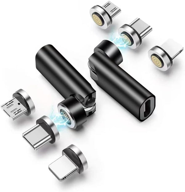 2 Pack Magnetic USB C Adapter, 540 Degree Rotation 3 in 1 USB C Magnetic Adapter QC 3.0 Fast Charging, Black