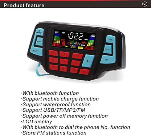 Motorcycle Audio Bluetooth Handfree System, FM Radio Stereo, Amplifier Speaker for UTV, ATV, USB Audio