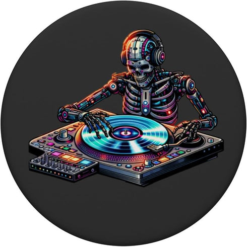 Cyberpunk Music DJ Robotic Skeleton Spin Master Streetwear PopSockets Standard PopGrip