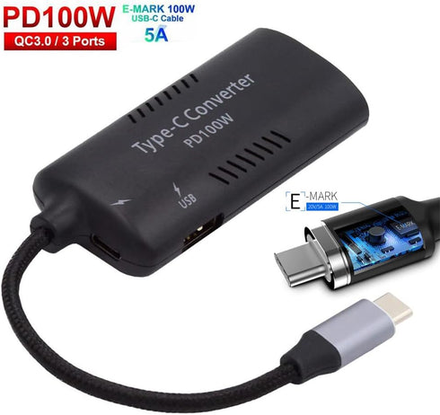 xiwai DC Power 5.5x2.5mm 5.5x2.1mm Input to 100W Dual Type C USB-C and Type-A Output PD Emulator Trigger Charge Cable