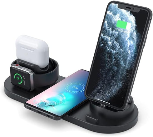 Multi-Functional 6 in 1 Wireless Phone Charger Dock (Black)