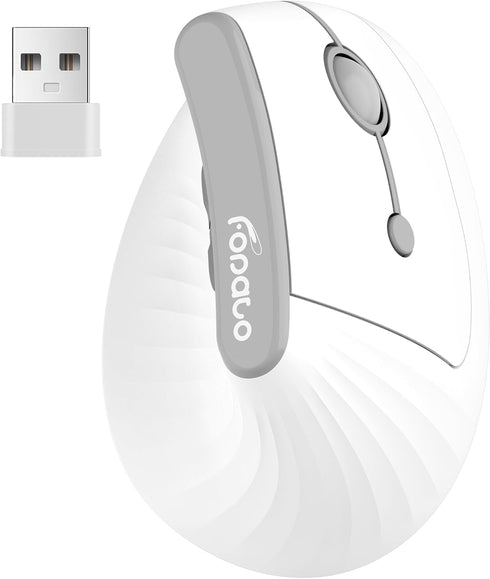 FOPATO Ergonomic Vertical Mouse,Wireless Bluetooth 5.0 and 2.4G Mouse,Silent Click,60% Reduced Wrist Pressure,3