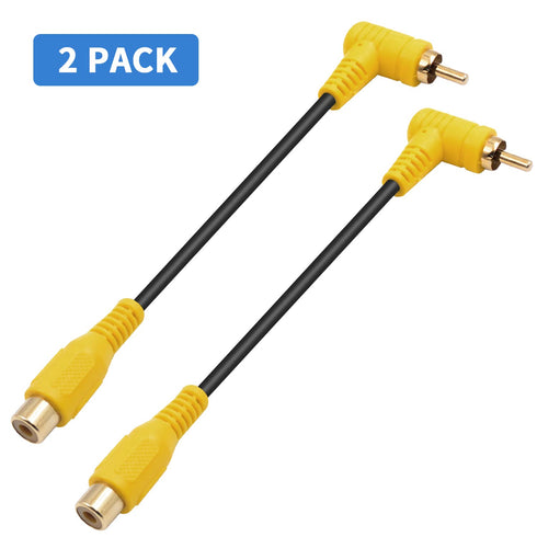 Duttek 90 Degree Short RCA Extension Cable 6in/15cm, 24K Gold-Plated RCA Subwoofer Cable, Male to Female Audio Cable (2