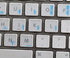 Korean Apple Keyboard Sticker with Blue Lettering on Transparent Background