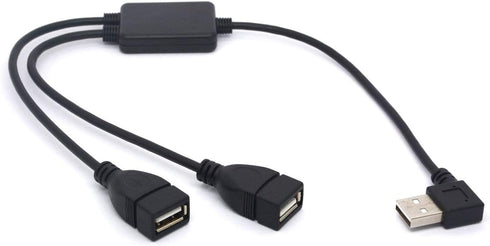 Left Angled USB Splitter Cable, 90 Deg USB 2.0 A Male to Dual Female Data Charging Adapter Cord