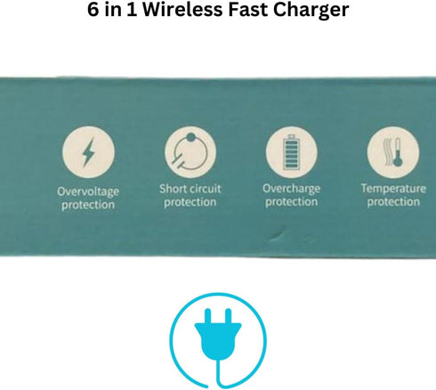 6 in 1 Wireless Fast Charger (Black) Charging Station for iPhones, Smart Phones, Airpods, Smart Watches with USB