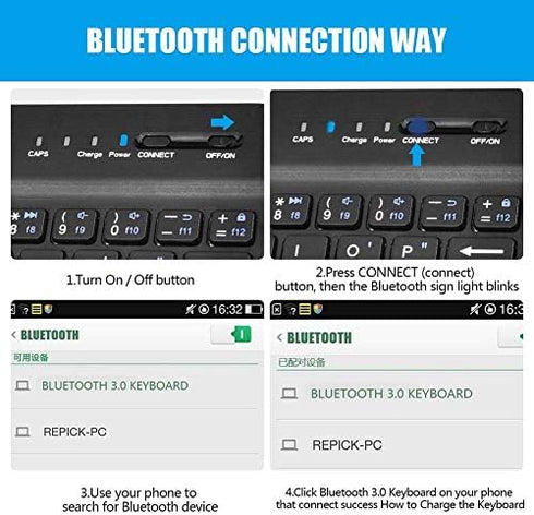 Wireless Bluetooth Keyboard for Phone, Mini Portable Bluetooth Keyboard with A Protective Case, Foldable Keyboard for