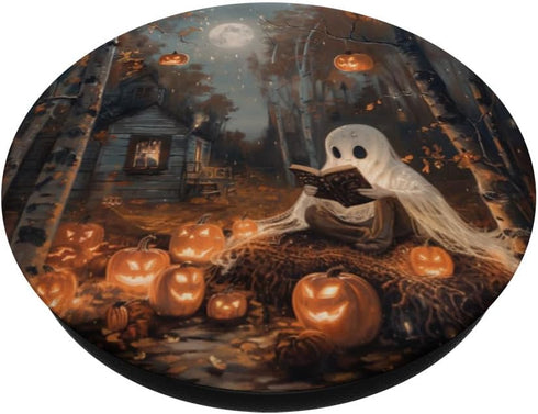 Spooky Halloween Ghost Reading Bookish PopSockets Adhesive PopGrip
