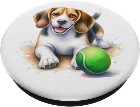 Watercolor Beagle With Tennis Ball Cool Animal Art Cute Dog PopSockets Standard PopGrip