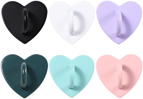 DPWOUM 2Pcs Cell Phone Heart Phone Charm Hook Metal Finger Ring Holder Adhesive Candy Color Heart Cellphone Charm Hook