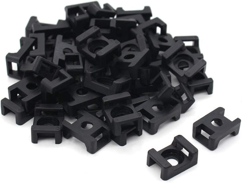 Black 9mm Cable Tie Mount Base Saddle Type Holder, Large Size 0.75 inch, Pack of 100, Screw Wire Bundle Holder