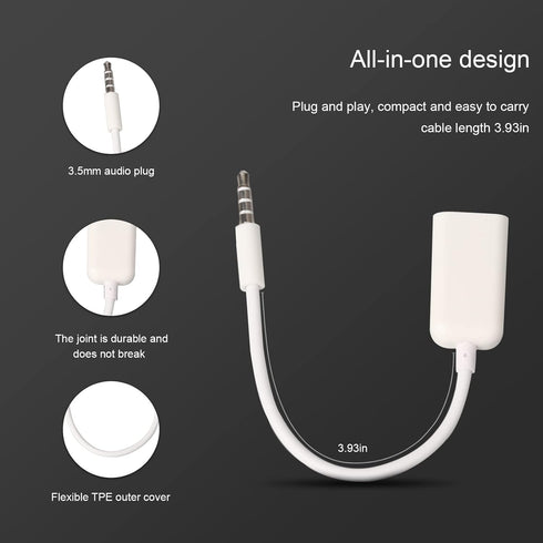 AUX to USB Adapter 3.5mm Male Audio Jack Plug to USB 2.0 Female Converter Cord Cable 2PACK