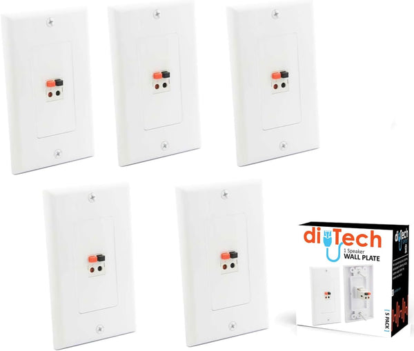 Premium Speaker Wall Plate, Spring Loaded Audio Wall Plate for Home Theater Wall Mount Speakers, 5 Pack White