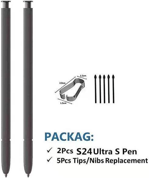 2Pcs S24 Ultra S Pen Replacement for Samsung Galaxy S24 Ultra All Versions Stylus Touch S Pen (Without Bluetooth) with Tips (Black)