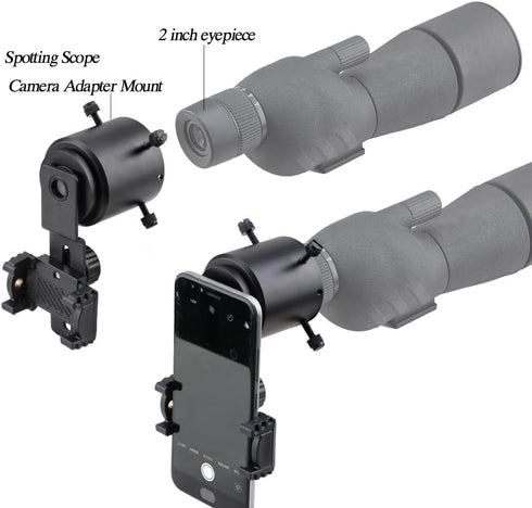 Smartphone Spotting Scope Camera Adapter Mount, Fits 1.25" to 2" Spotting Scope Eyepieces for Photography