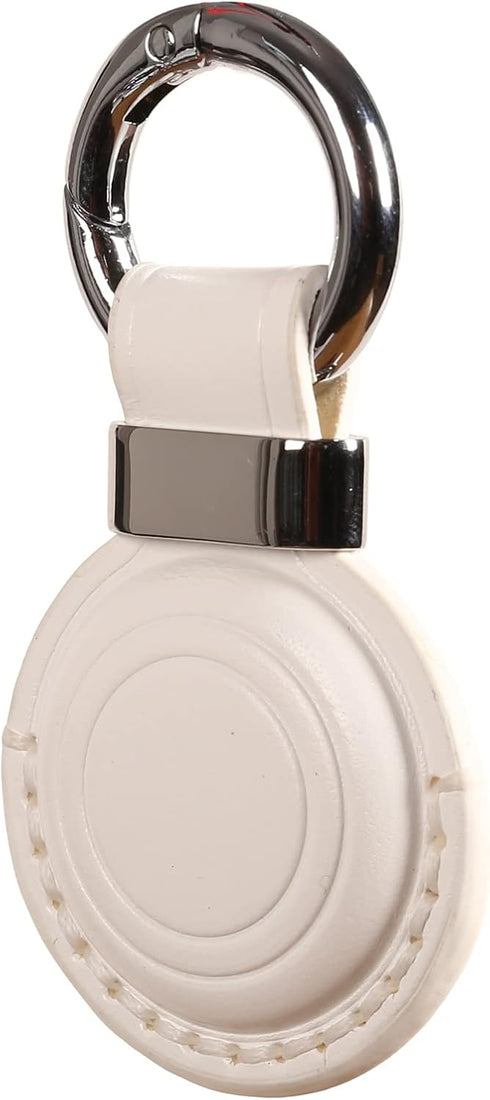 Genuine Leather Airtag Holder, Suitable for Apple Airtag Keychain with Stainless Steel Ring Lock - White V2.0
