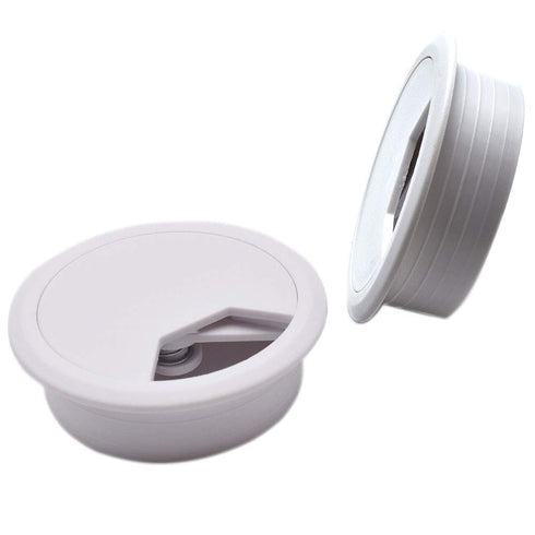 2 Inch White Wire Grommets and Cable Ties Kit, Desk Hole Cover for Computer Desk, 2pcs Grommets + 6 Ties
