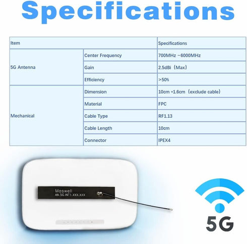 Cellular 5G Internal Antenna Helium Antenna ipex Lora 700MHz ~6000MHz Mini-Profile Wideband All 5G 4G 3G WiFi Bands and Bluetooth wimax zigbee Compatible