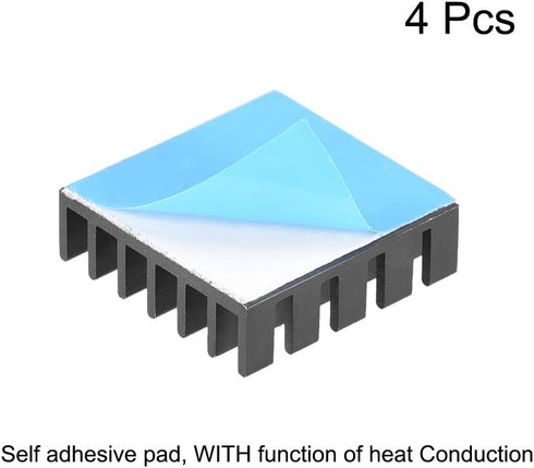 uxcell 6x20x20mm Black Aluminum Heatsink, Thermal Adhesive Pad Cooler for 3D Printers, 4Pcs