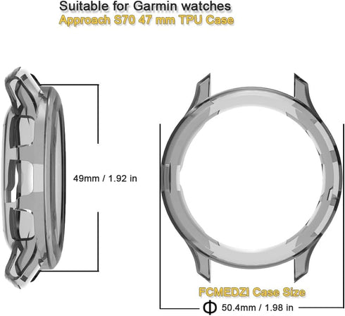 Smartwatch Screen Protector Compatible for Garmin Approach S70 47mm Case TPU Soft Frame Cover and Tempered Glass Protective Film (Pack of 3+2) (Approach S70 47mm)