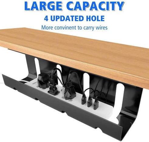 Under Desk Cable Management Tray, 2 Pack Steel Wire Organizer, No Drill 15.7 in Black Cable Raceway for Cords