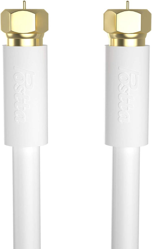 Postta Coaxial Cable (6 Feet), Triple Shielded Digital RG6 Antenna Cable with F-Male Connector Pin, White