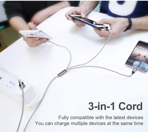 3 in 1 Fast Charger Cable 3A, Multi USB Connector for Phone 12, 11 Pro, Samsung Galaxy, 4FT/2Pack (Charging Only)
