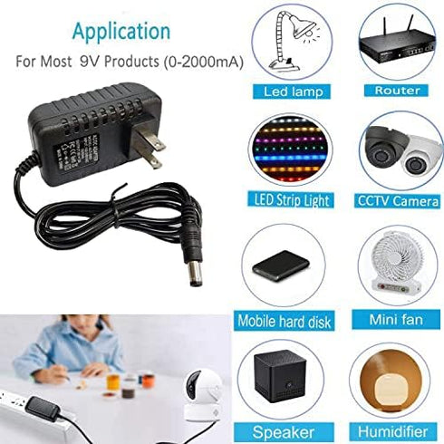 NC 9V 2000mA Power Supply 100-240V AC to 9Volt DC Switching Adapter 5.5 X2.52.1mm US Plug Black