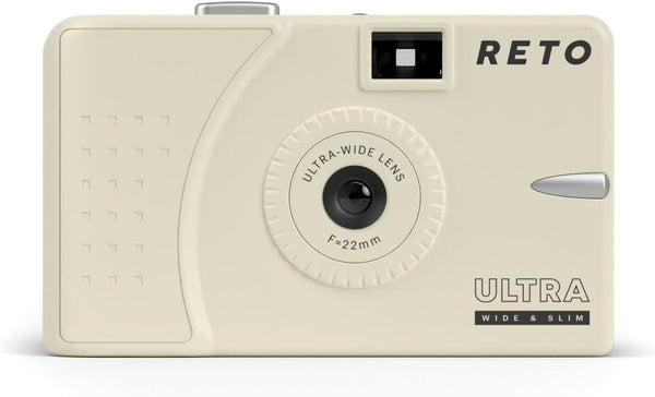RETO Ultra Wide Slim 35mm Reusable Daylight Film Camera - 22mm Wide Lens, Focus Free, Lightweight (Cream)