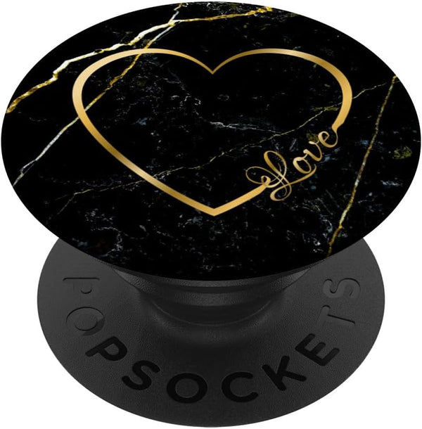 PopSockets PopGrip Love Heart Gold Black Marble-Look Cute for Girls and Women