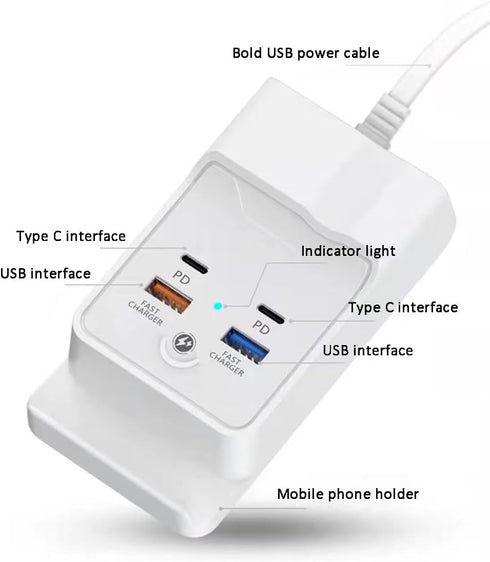 Charging Stand for iPhone 15 Pro, USB Hub 4Port 5FT with Phone Holder, Compatible with iPhone 15/14/13/12/11