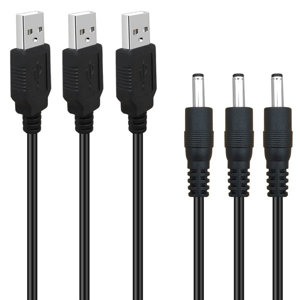 3Pack 6FT 5V DC Power Cord, USB to DC 3.5mm x 1.35mm Barrel Jack Adapter Connector Charging Cable