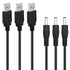 3Pack 6FT 5V DC Power Cord, USB to DC 3.5mm x 1.35mm Barrel Jack Adapter Connector Charging Cable
