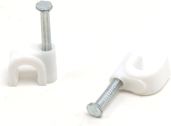 THE CIMPLE CO Single Coaxial Cable Clips, Cat6 Electrical Wire Clip, 1/4 in (6 mm) Nail Clip, White (50 Pieces)