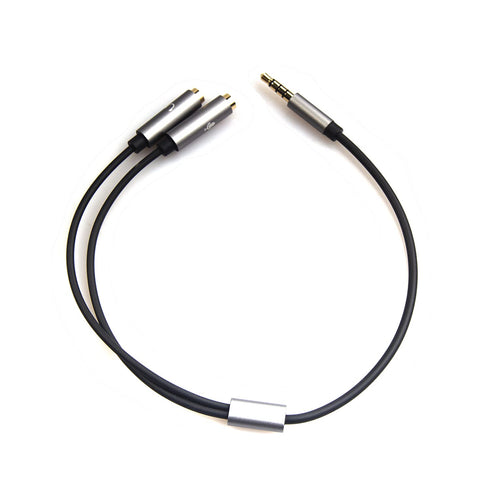 REXUS Grey 3.5mm Y Splitter Stereo Audio Cable, 4-Pole Male to 2 Female, Headphone Splitter Adapter