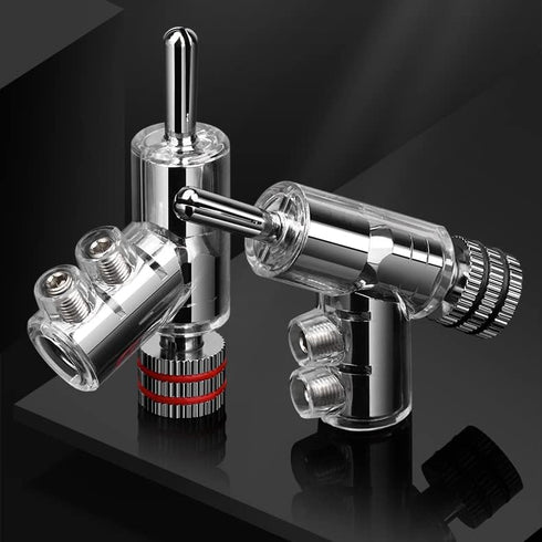 HiFi Banana Plugs Speaker Connectors, Screw Locking Rhodium Plated Banana Connector Jack for Speaker Cable