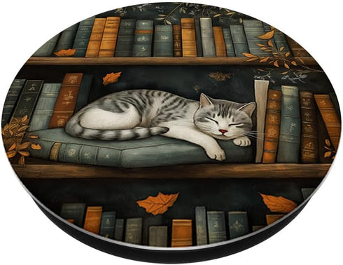 Bookish Accessory for Reading Books Book Bookshelf Library Cat Fall Autumn Bookish PopSockets Adhesive PopGrip
